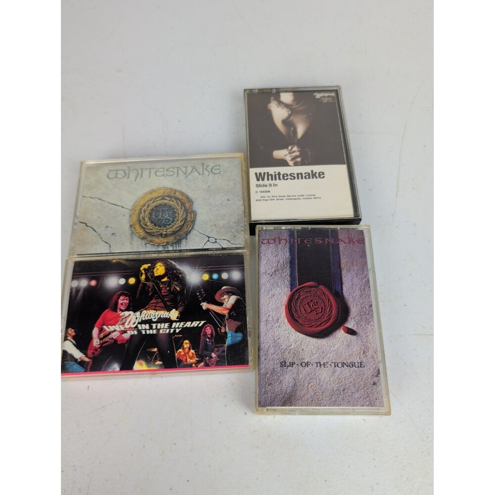 Lot of 4 White snake Cassettes slide it in/ Slip Of the tongue Live & self Title